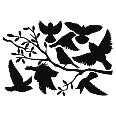 Birds on Branch Window Sticker, Vinyl, Black