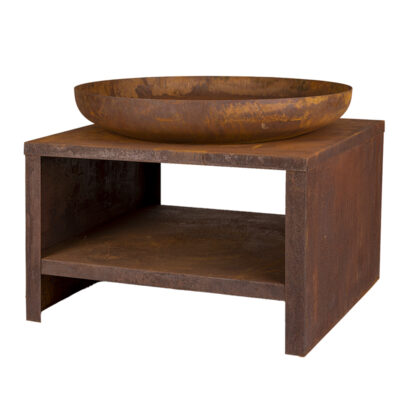 Fire Bowl w/Wood Storage, Steel, Rust - Medium