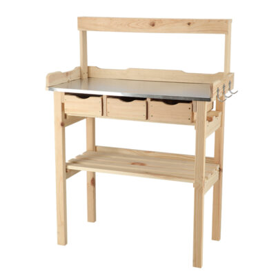 Potting Table w/Rack, Wood/Zinc, Natural