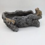 Faux Wood Frog & Dragonfly Log Planter