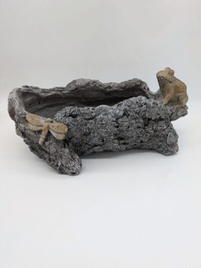 Faux Wood Frog & Dragonfly Log Planter