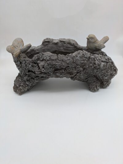 Faux Wood Bird & Butterfly Log Planter