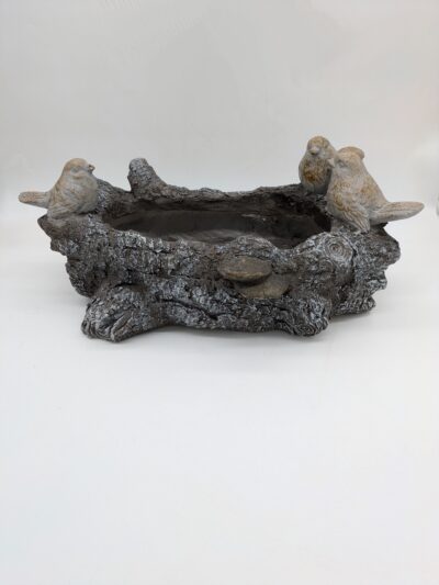 Faux Wood Bird & Mushroom Log Planter