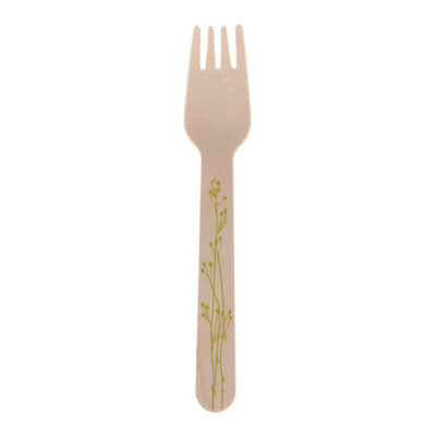 Set of 20 Herb Pattern Wooden Disposable Fork