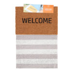 "Welcome" / Vertical Striped Layered Doormat Set