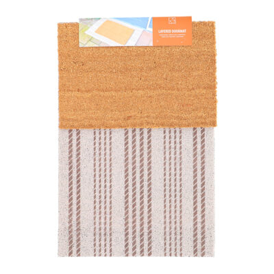 Coir / Horizontal Striped Layered Doormat Set