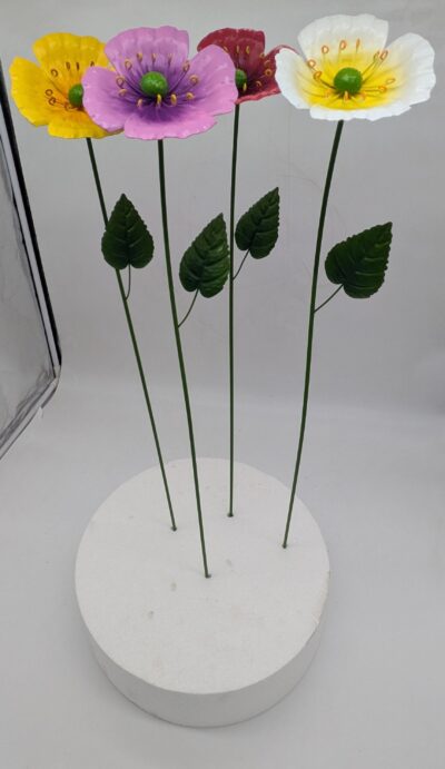 Metal Poppy Garden Stake, 4 Asst. Colors