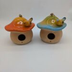 Button Mushroom w/Bird Birdhouse, 2 Asst. Colors