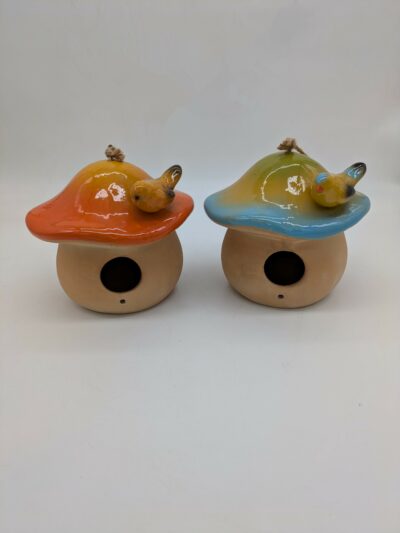 Button Mushroom w/Bird Birdhouse, 2 Asst. Colors