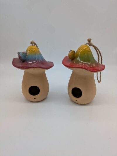 Tall Mushroom w/Bird Birdhouse, 2 Asst. Colors