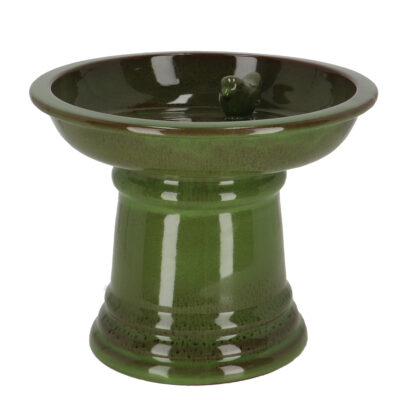 Round Bird Bath on Foot, Ceramic, Green