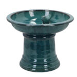 Round Bird Bath on Foot, Ceramic, Petrol